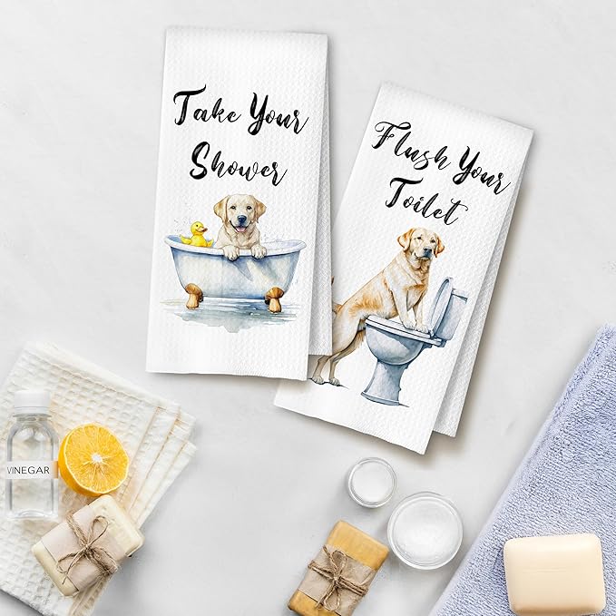 Funny Labrador Retriever Dog Hand Towels for Bathroom Washroom, Gifts for Labrador Retriever Lovers Women Men, Dog Bathroom Decor, 16x24 Inch Set of 4