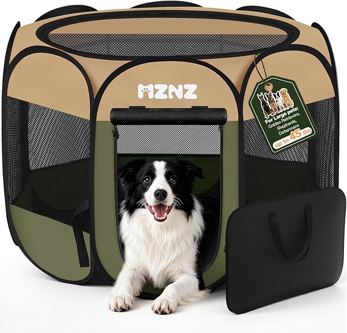 Dog Cat Small Animal Puppy Playpen Crate, Large, Olive Green | Portable Pop Up Pet Cage Enclosure Tent Kennel Indoor Outdoor with Carrying Case, No Assembly, Camping Use