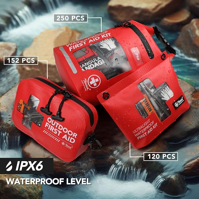 152 PCS Waterproof First Aid Kit, Small Medical Outdoor Boat Safety Dry Bag
