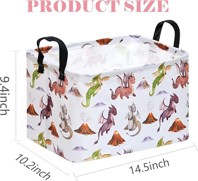 Round Laundry Basket Gragon Nursery Hamper Storage Bins Dinosaur room Decor | Waterproof Canvas Collapsible Storage Basket With Sturdy Handles Multi-scene Organizer Dinosaur For Play Bedroom Decor Gift