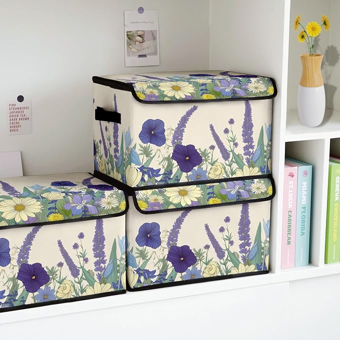 Stackable Storage Bins with Lids,Closet Organizers Fabric Box for Home and Office,Blanket Clothes Organizers,Under Bed Storage Containers 3 Pack