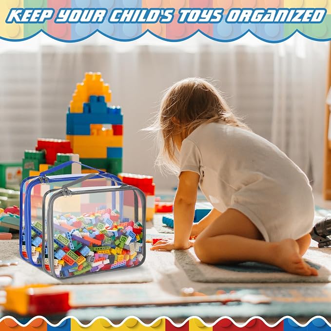 Sanwuta 6 Packs Toy Storage Bags with Zipper,Large,Simple Colors | Clear Waterproof Games Storage， Large Portable PVC Container， Reusable Organizer for Board Games, Building Blocks, Puzzles