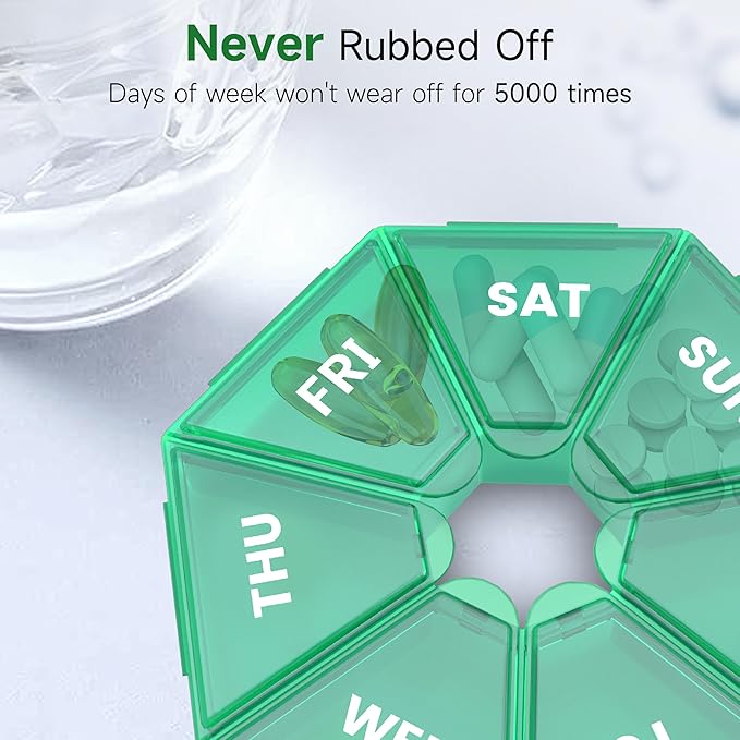 Weekly Pill Organizer, 2 Pack Portable Travel Pill Box, 7 Day Pill Case | Easy Open, BPA-Free, Arthritis Friendly Medicine Pill Container, Medicine Case for Vitamins,Supplements Medications, Cyan