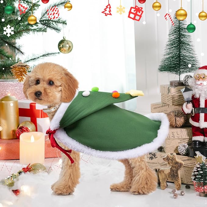 Cat Christmas Cape, Dog Soft Thick Xmas Cloak with Velvet Stars Hat, Pets Christmas Costume Dogs Cats Santa Claus Outfits for Goose Rabbit, L