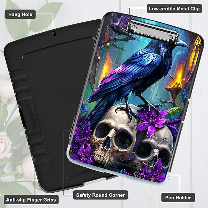 Purple Flower Eagle A4 Clipboard with Storage Pen Holder, Clipboards Organizer Nursing Clipboard Foldable File Folder Plastic Clipboard Folio Clip Board for Office Students Classroom Doctor