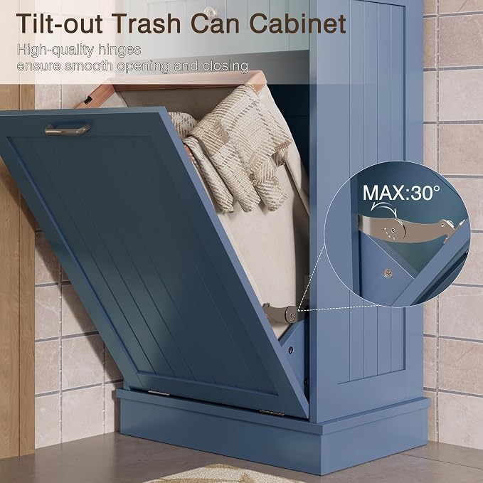 KIGOTY Tilt Out Trash Can Cabinet, Laundry Hamper Cabinet, Haze Blue