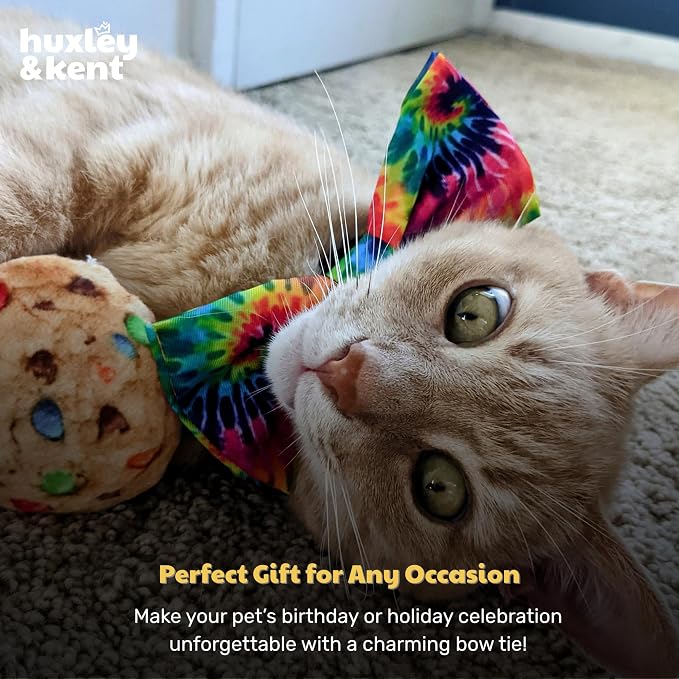 Huxley & Kent Pet Bow Tie for Dogs & Cats, Woodstock Tie Dye, Small/Medium | Hook & Loop Attaches to Any Collar, Soft Polyester, Lightweight & Machine Washable, Perfect for Holidays & Photos