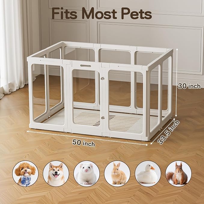 Jalove 30" H Clear Acrylic Dog Playpen Indoor, Easy Assemble Whelping Crate | Ideal for Small to Medium Dogs,Puppy Rabbit Ferret Transparent Pet Pen, Kennel Cage Enclosure, White, 10PCS