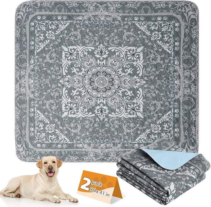 Washable Pee Pads for Dogs, 2 Pack Super Absorbent Reusable Puppy Training Pads Waterproof, Nonslip and Leak-Proof Dog Pee Pads, Large Pet Mats Whelping Pads for Floor, Crate, Couch 36*41