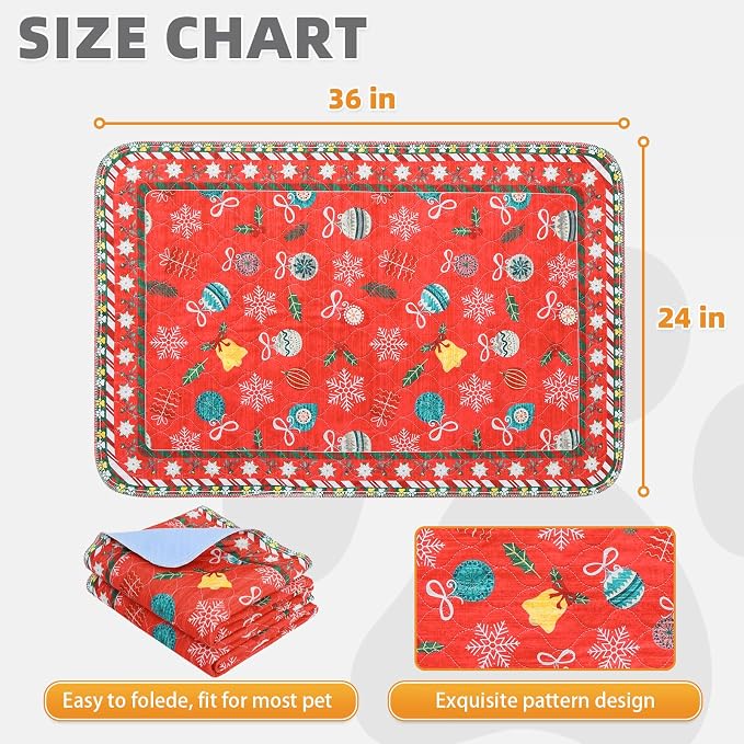 Washable Pee Pads for Dogs, 2 Pack Christmas Pet Mats, Super Absorbent Reusable Puppy Training Pads Waterproof,Nonslip Leak-Proof Dog Pee Pad,Large Whelping Pads for Floor,Crate,Couch,24"*36"