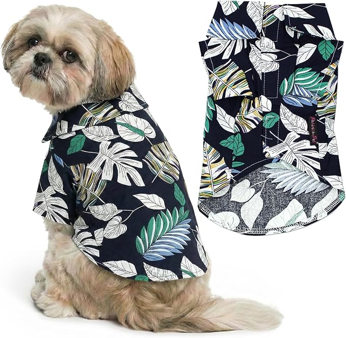 Parisian Pet Palm Leaves Dog Shirt - Cotton Clothes for Medium Dogs - Stylish Tropical Dog Outfit - Lightweight and Soft Puppy Clothes - Trendy Tshirts for Dogs - Comfortable Summer Camp Pet Apparel