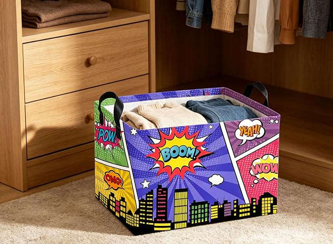 Rectangle Kids Baskets Spider Basket Cute Storage Bin Fish Box for Room Decor Gift Basket(City)