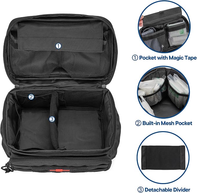 Damero Small Medicine Storage Bag Empty, Family First Aid Box with Divider | Emergency Trauma Kit Organizer Bag First Aid Bag, Multi-Pockets for Medical Supplies, for Hiking, Camping and Home, Bag Only