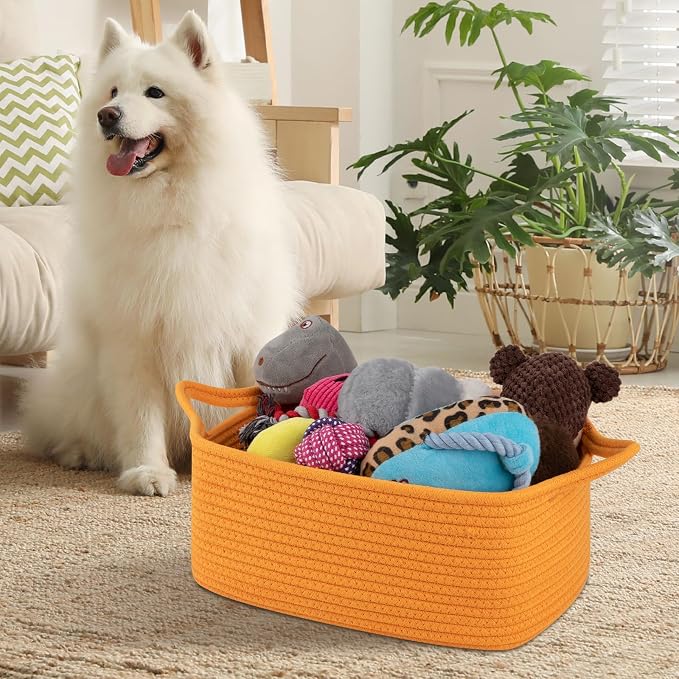 OIAHOMY Woven Basket, Gift Basket Empty with Gift Bags and Ribbons, Rope Baskets for Baby Showers, Storage Baskets with Handles for Nursery, Pet Toy Organizer - Orange