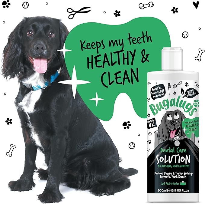 BUGALUGS Dog Breath Freshener Dental Care Water Additive. Clean Teeth, Healthy Gums & Fresh Breath - Natural Dog Plaque Remover & Tartar Remover for Teeth. No Brushing Needed (16.9 Oz Water Additive)
