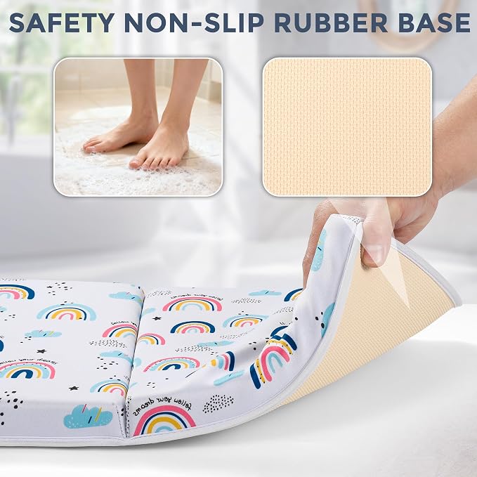 Bath Kneeler and Elbow Rest Pad Set, 1.5” Thick Bathtub Kneeling Mat | Cozy Memory Foam, Non-Slip 6 Suction Cups and 4 Toys Organizer Pockets, Quick-Dry Bath Kneeling Pad for Babies Toddlers
