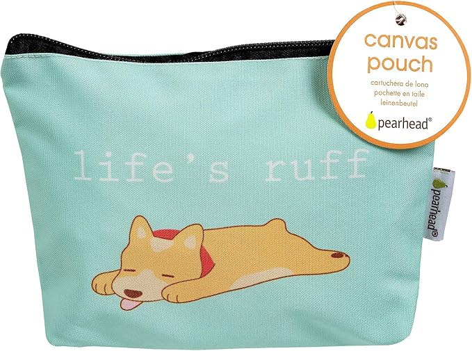 Pearhead Pet Dog Lover Canvas Zipper Pouch – “Life’s Ruff” Puppy Design Travel Organizer, Multipurpose Makeup & Accessory Bag