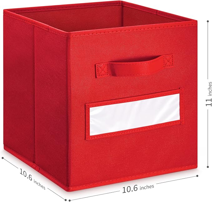 11 Inch Storage Cube,Storage bin,cube storage (Set of 10) Foldable Fabric Cube Storage Bins with 10 Labels Window Cards & a Pen,Baskets Containers for Shelves,Closet Organizers Box,Red