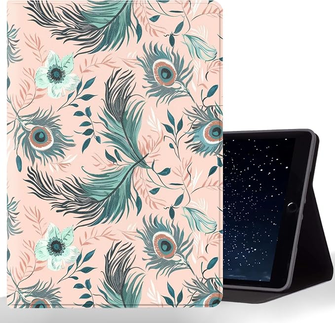 Tablet Case for iPad 10.2 Inch (9th/8th/7th Gen),Shockproof Protective Cover with Stand,Auto Wake/Sleep,Auto Wake/Sleep,Peacock Feather Flower