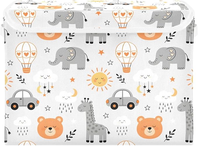 Storage Bins with Lid Giraffe Bear Foldable Storage Boxes 40L Baskets | Decorative Storage Boxes, 300D Oxford Cloth, Hollow Board Frame, Flip Top Velcro Lid, 16.5x12.6x11.8 inch, Collapsible Design