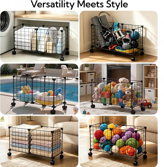 Indestructible X Large Dog Toy Basket with Wheels, Metal Dog Toys Holder for Cats, Heavy-Duty Storage Bin for Chew Toys & Blankets Pet Food Storage Box Organization, Chew-Proof Toy Organizer for Puppy