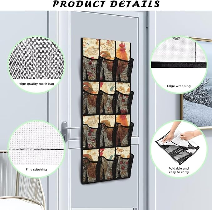 Rooster Shoe Organizer Door Hanger,Shoes Hanger Storage Organizer Bag Storage for Small Spaces,Hanging Shoe Storage