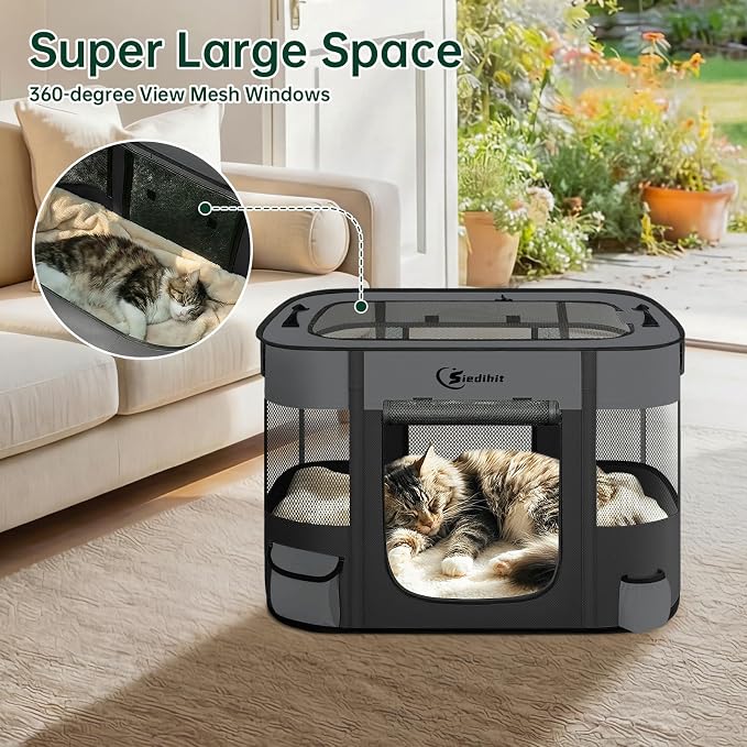 Siedihit 28" Dog Playpen,Cat Puppy Pen, Pet Portable Crate Indoor Outdoor | Durable Travel Camping Use,Foldable Dog Kennel Tent Cage for Rabbit Small Animals with Carrying Case(Dark Grey, Small)