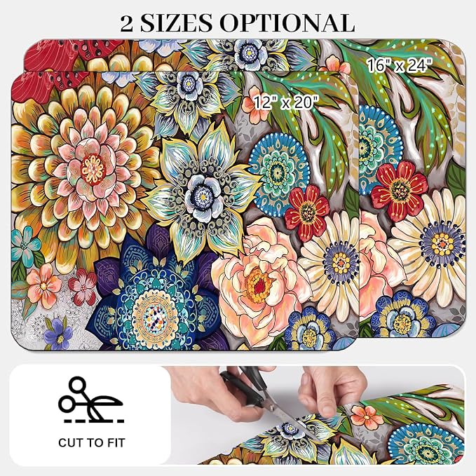 Dish Drying Mat For Kitchen Counter, 16"X24" Absorbent Coffee Bar Mat With Bohemian Abstract Colorful Flowers Dish Drainer Rack Mat For Kitchen Counter (boho, 16"X24")