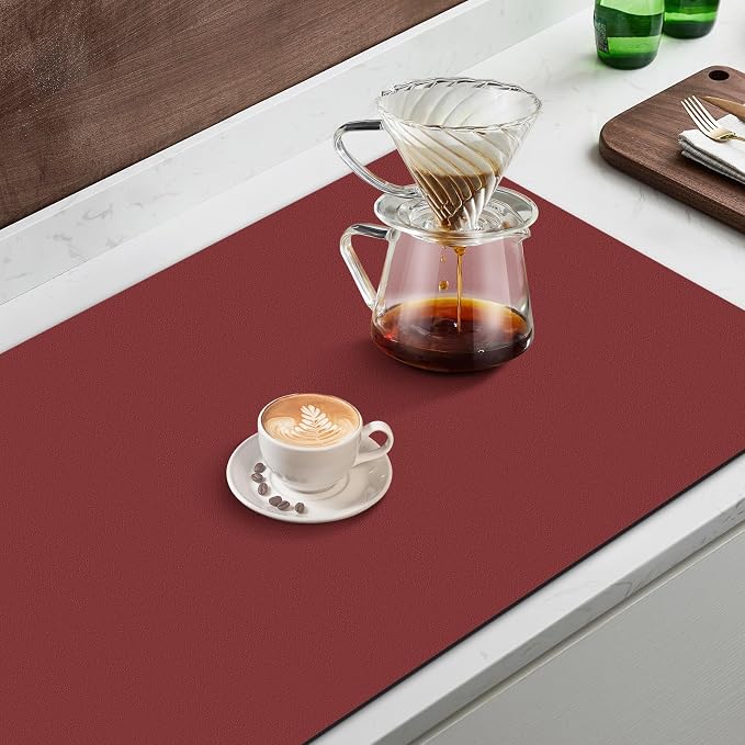 Coffee Mat Super Absorbent Dish Drying Mat Coffee Bar Mat 18"x 36", Red