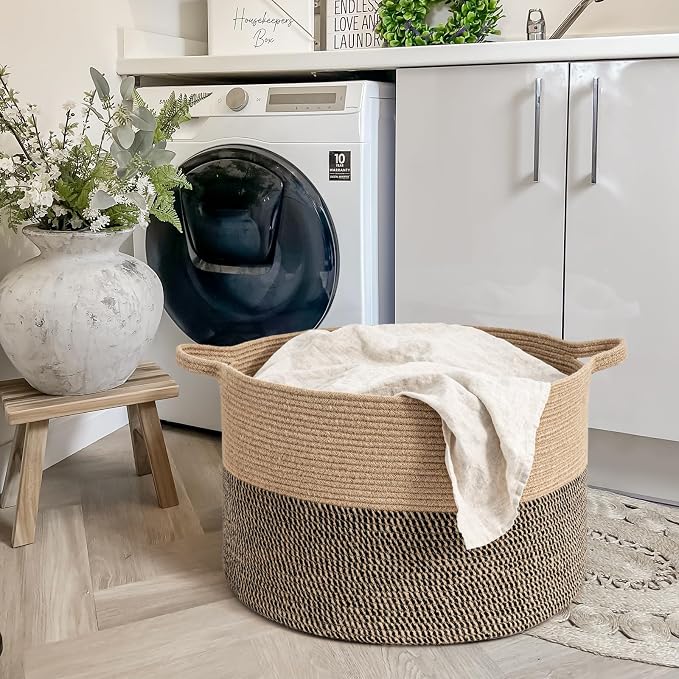 Goodpick Large Wicker Basket for Blankets, Baby Toy Storage Basket, 85L | 21.7 x 21.7 x 13.8 In Storage Basket for Toys Towels, Big Blanket Basket for Living Room, Jute