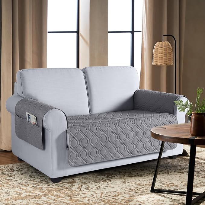 VANSOFY Waterproof Loveseat Couch Cover for Pets, Light Gray, 47.2" | Non-Slip, Washable, Utility Pockets, Pet Friendly, Furniture Protector Slipcover for 2 Cushion Couch