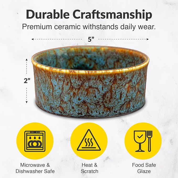 Ceramic Bowl for Soup, Ice Cream, Rice, Pasta, Cereal, Dog, Cat, Pet Food | Microwave and Dishwasher Safe, Durable Ceramic for Everyday Use. Match with other Elevated Lifestyle Kitchen Accessories