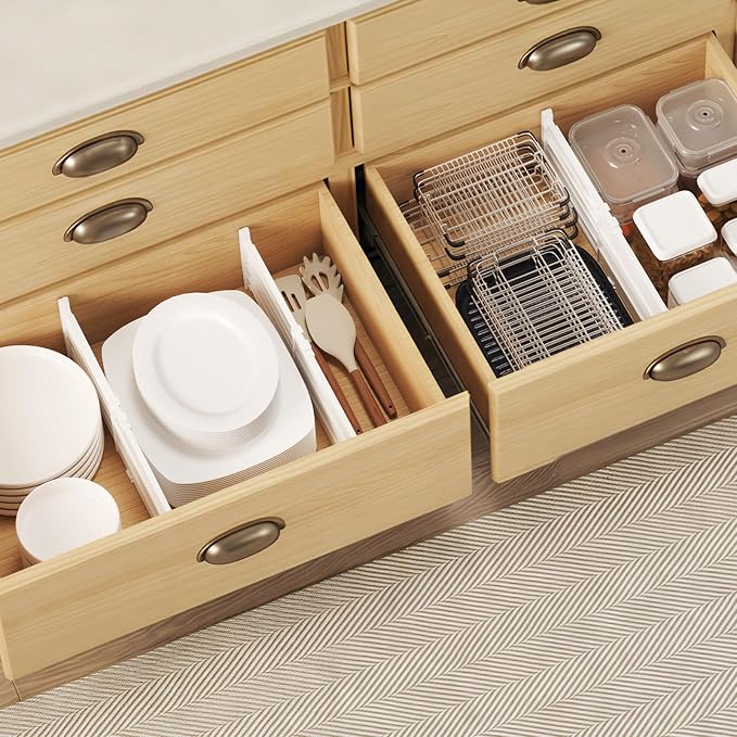 Lifewit 6" Tall Drawer Dividers, Adjustable Deep Drawer Organizer Clothes | 12 Pack 11.5"-18.5" Expandable White Plastic Separators for Dresser, Kitchen, Cabinet, Closet, Office Organization & Storage