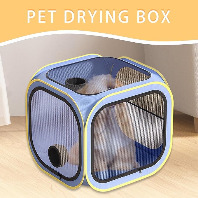 Pet Drying Box – Foldable Dog Grooming Tent, Quick Drying Hair Bag, Anti Hair Fly Cat Box | Easy Setup Lightweight Design for Home Bathing Grooming Use