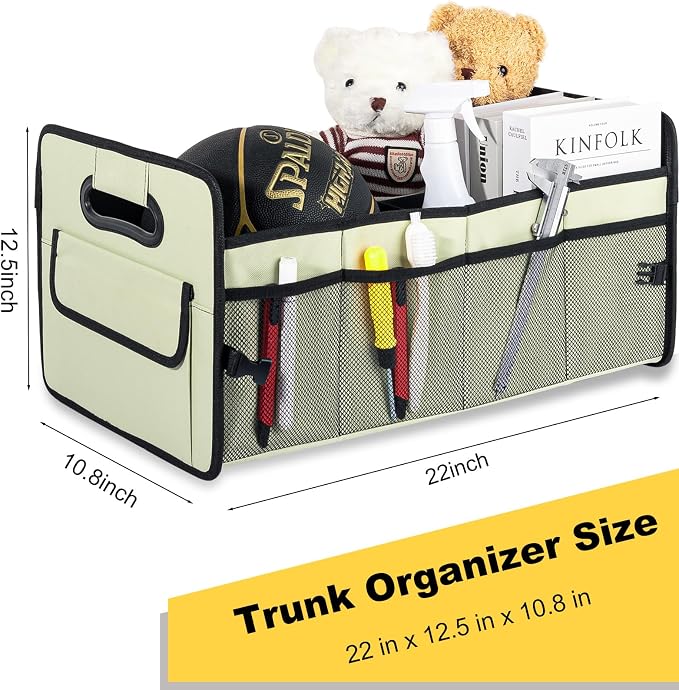 Car Trunk Organizer, Collapsible Car Organizers and Storage Light Green | Sturdy, Large Capacity, Clean Decor, Multi Compartment Container Box, Adjustable Car Accessories for SUV Sedan Truck