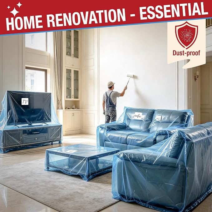 Extra Large Couch Loveseat Moving Cover for Storage Transportation | Sofa Couch Clear Plastic Moving Cover with Labels, Waterproof and Dust Proof, Bag Open Size 68x 62 x 42 Inch, Blue