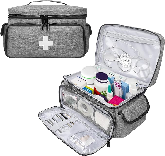 First Aid Bag Empty, Small Medicine Bag Portable Medical Supplies Organizer for Travel, Home, Office, Car, Outdoor, Camping, Hiking (Gray)