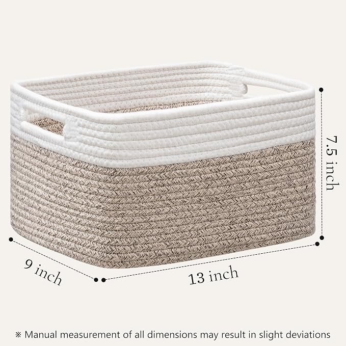 4 Pack Storage Baskets for Organizing, Woven Baskets for Shelves, White&Light Brown