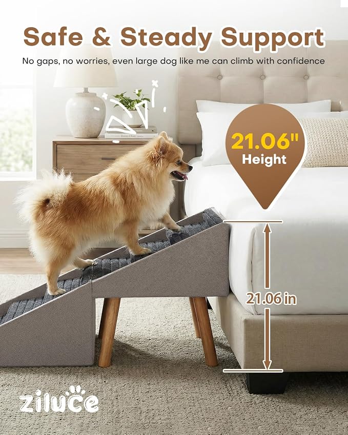 Split Ottoman Dog Ramp for Bed and Couch, 21.06" H Non Slip Dog Stairs for Small Medium Large Dogs Cats Puppies Joint Support, 2 in 1 Foldable Wooden Pet Steps for Senior/Injured Dogs, Space Saving
