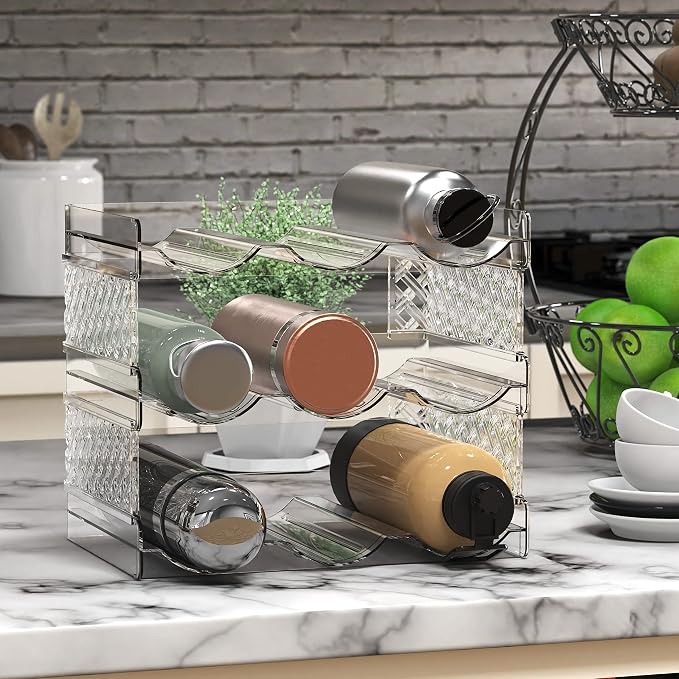 Simple Houseware Water Bottle Storage Organizer (Fits Stanley 40 oz) | 3-Tier, Stackable, Clear, Space Saving Bottle Holder for Kitchen, Pantry, and Refrigerator