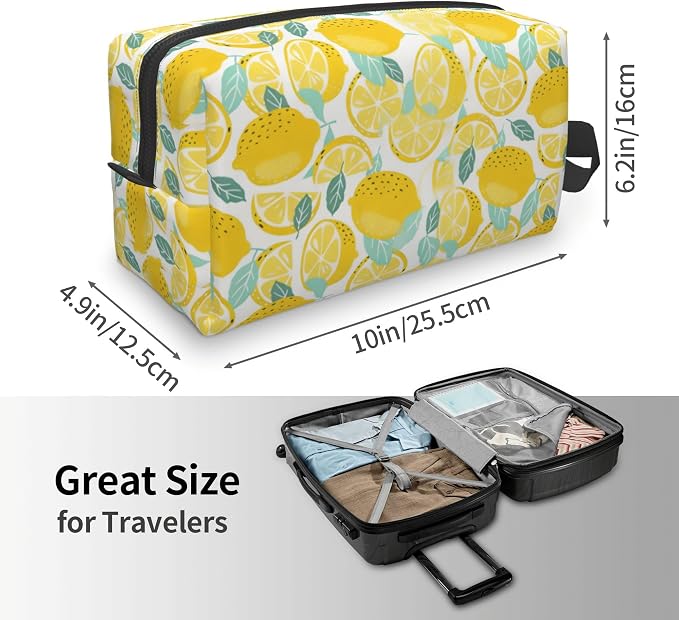 Lemon Makeup Bag - Durable 600D Oxford Fabric Travel Cosmetic Bag, Shockproof Foam Padded Toiletry Organizer for Gym & Daily Use 10x6.2x4.9 Inch