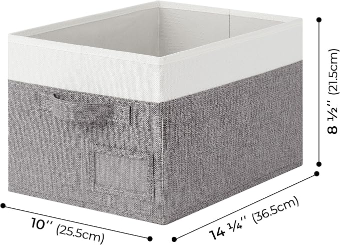 GRANNY SAYS Closet Storage Bins with Label, Gray&White, Medium, 3-Pack | Fabric Storage Bins, Closet Storage Bins for Clothes, Shelf Storage Baskets with Handles, Collapsible Storage Boxes