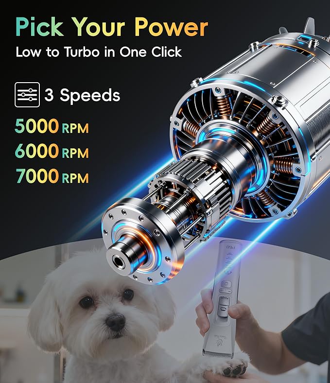 FENICE PEAK Dog Grooming Clippers for Thick Heavy Coats 3 Speeds Low Noise Pet Grooming Kit Cat Eletric Clipper with 10FC Ceramic & Stainless Steel Blade,Black