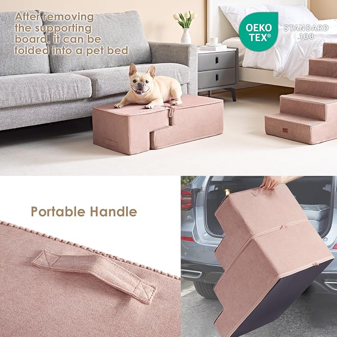 EHEYCIGA Dog Stairs for Bed 18" H, 4-Step Dog Steps for High Bed, Pink | Pet Steps for Small Dogs and Cats, Non-Slip Balanced Pet Ramp Indoor