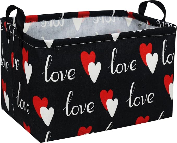 Essme Rectangular Heart Basket Gift Storage Box,Heart Storage Bins Organizer with Handles for Girls Room Decor,Basket,Shelf Basket.(Black love)