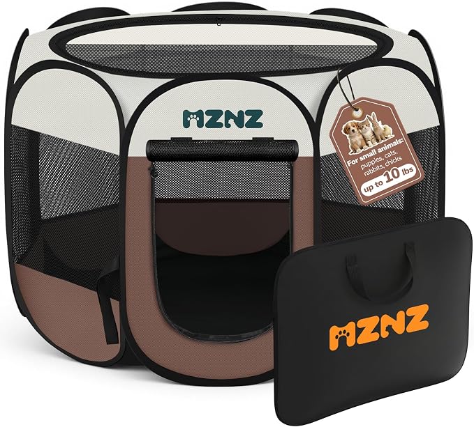 Dog Cat Small Animal Puppy Playpen Crate, Small, Brown | Portable Pop Up Pet Cage Enclosure Tent Kennel Indoor Outdoor with Carrying Case, No Assembly, Camping Use