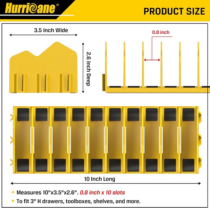 HURRICANE Plier Organizer Rack, 10-Slot Pliers Cutters Rack with Non-Slip Rubber Base, Tool Drawer Toolbox Organizer and Storage, Extendable Design, Fit 3” H, 1 Pack, Yellow