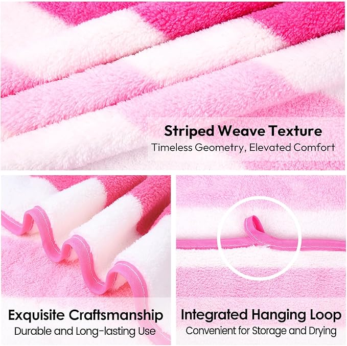 JML Microfiber Bath Towels Set of 4, Large Bathroom Towel for Adult, 30" x 60", Soft, Super Absorbent & Fast Drying, Use for Shower, Sauna, Sport, Fitness, Yoga, Cabana Stripe Pink