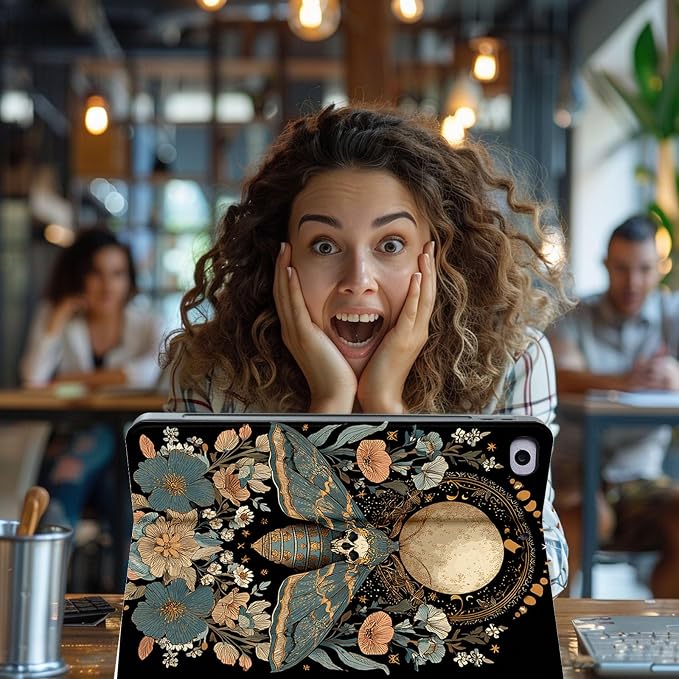 for Microsoft Surface Pro 8-13" 2021 Tablet Case,Auto Wake/Sleep,Adjustable Stand Protective Cover - Skull Moth Moon Flower