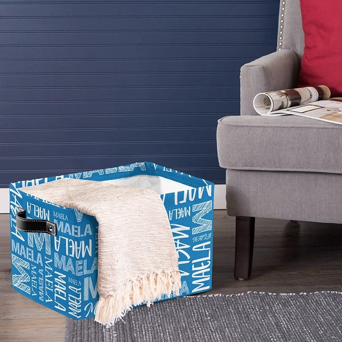 Foldable Personalized Storage Box for Boys Girls with Name Waterproof Kids Custom Storage Bin Baskets Cube Boxes Organizer with Handles for Organizing Shelf Closet, 1 Pack